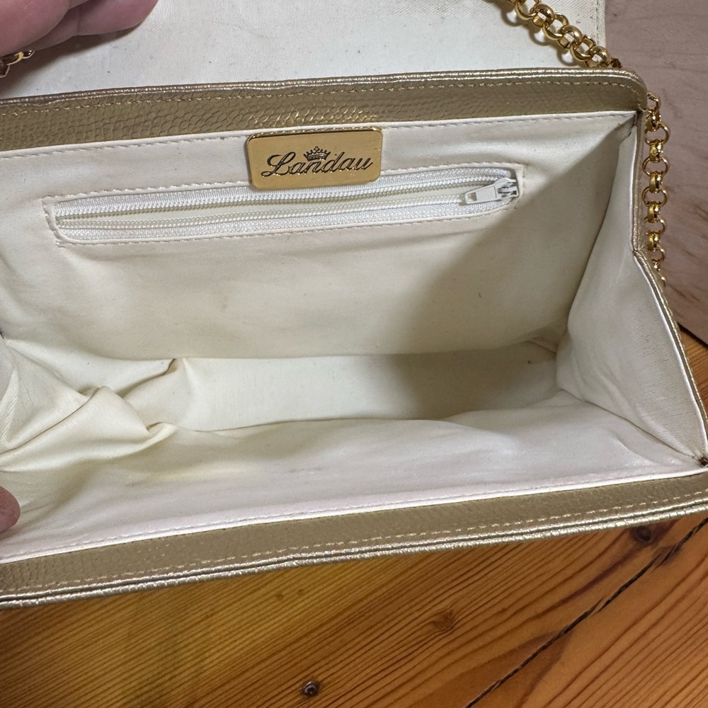 Landau vintage Gold Metallic Chain crossbody Clutch - Picture 7 of 12